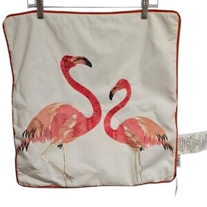 Flamingo Embroidered Throw Decorative Pillow Cover - White and Pink